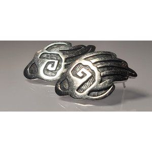 Sterling silver Hopi bear paw pierced earrings by RILEY POLEQUAPTEWA